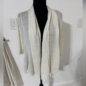 Pure DKNY One Ivory Cardigan P/S Linen Waterfall Collar Short Sleeve